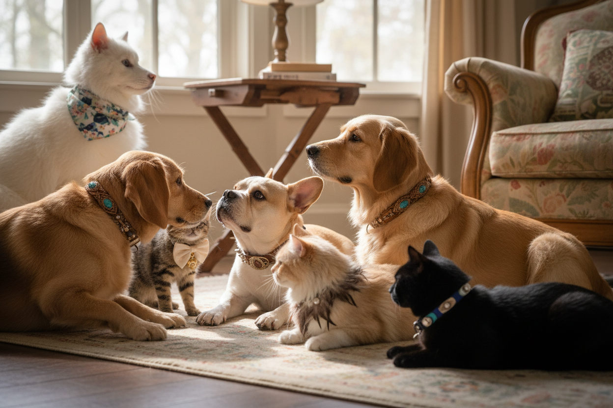 Natural Variety of Pet Breeds with Accessories